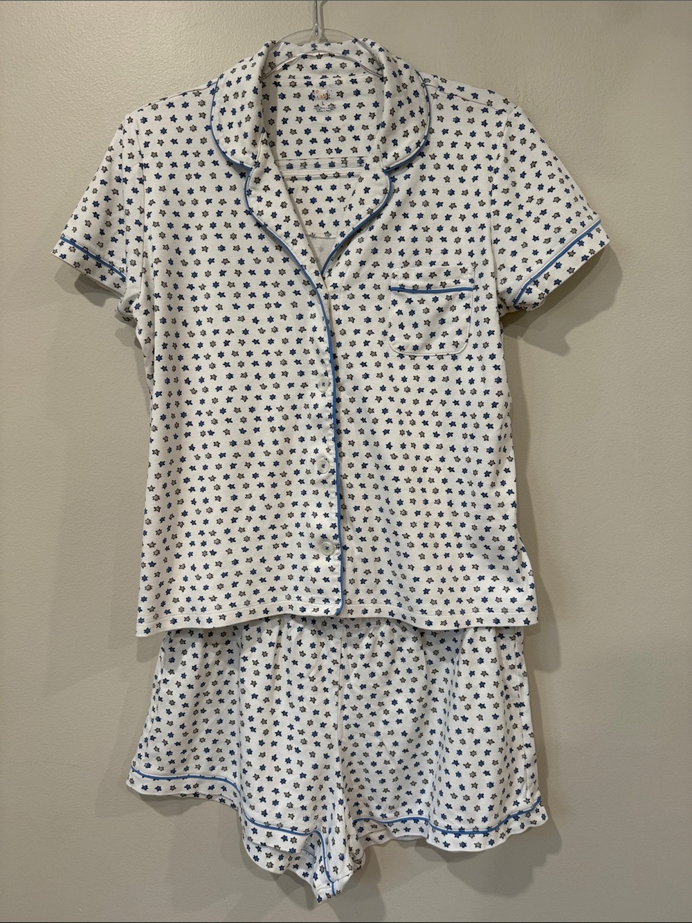 Roller Rabbit Pima Cotton Polo White Pajama Set with Blue Star Pattern Shorts